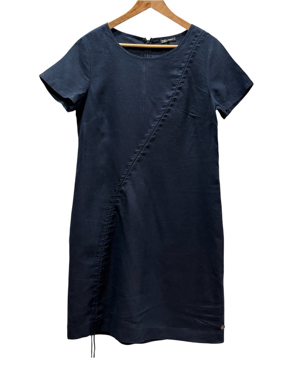 DIDI Navy Blue 100% Linen Asymmetrical Midi Dress- Size M